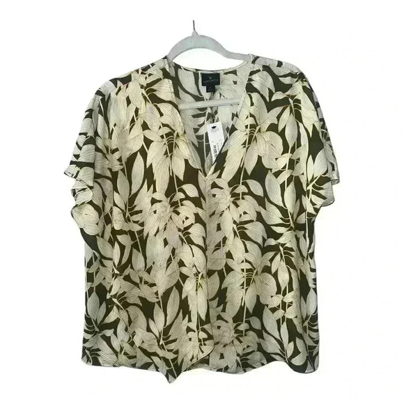 Worthington Olive Green V-Neck Georgette Blouse, Lareg - Picture 3 of 7